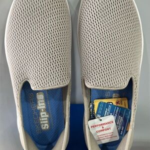 Skechers Woman’s Taupe/Blue Slip-On Loafers